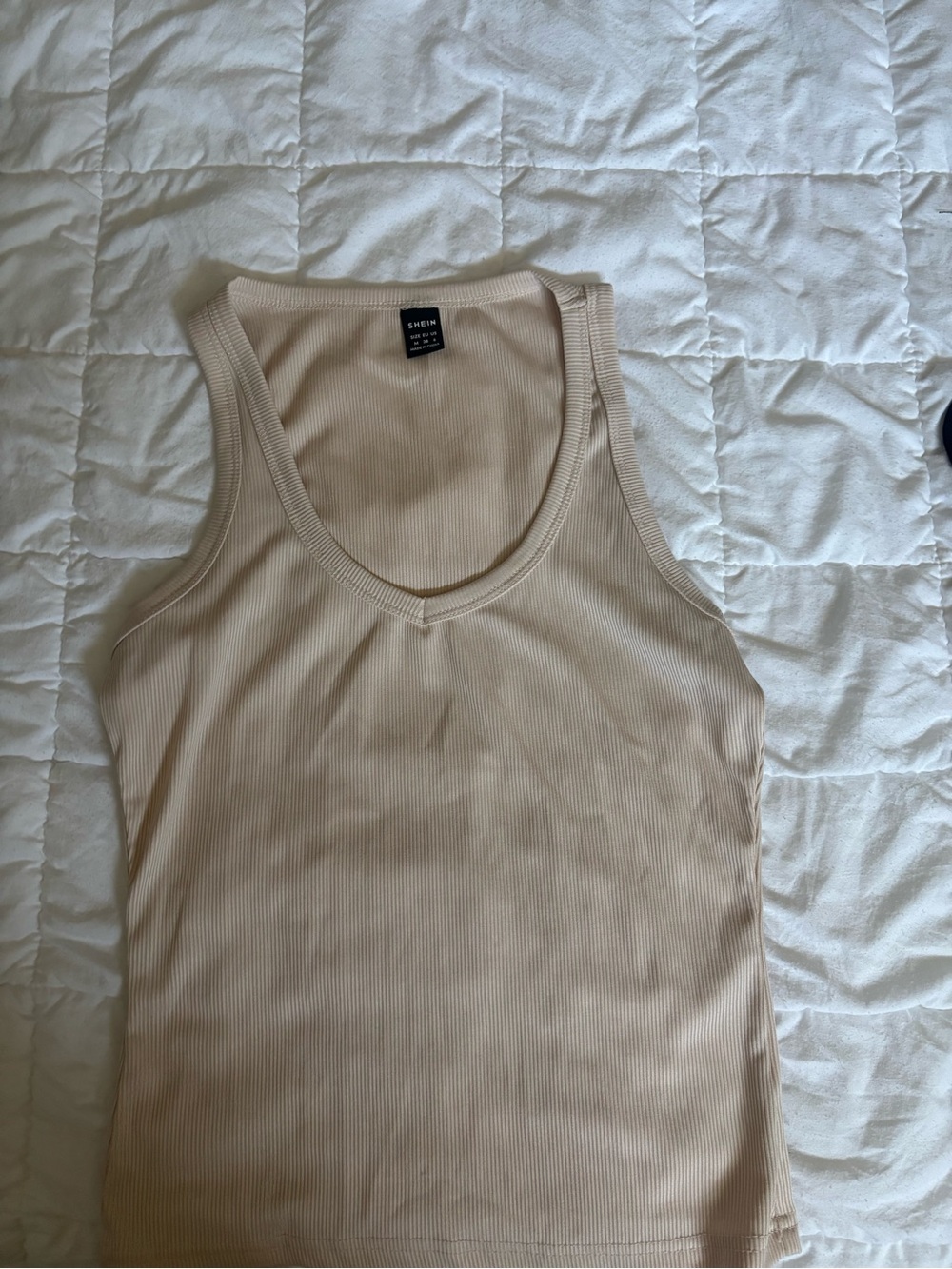 SHEIN Ribbed V-Neck Tank Top - Beige - M